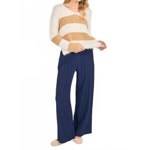 NEW SADIE & SAGE emberly fuzzy stripe sweater in beige